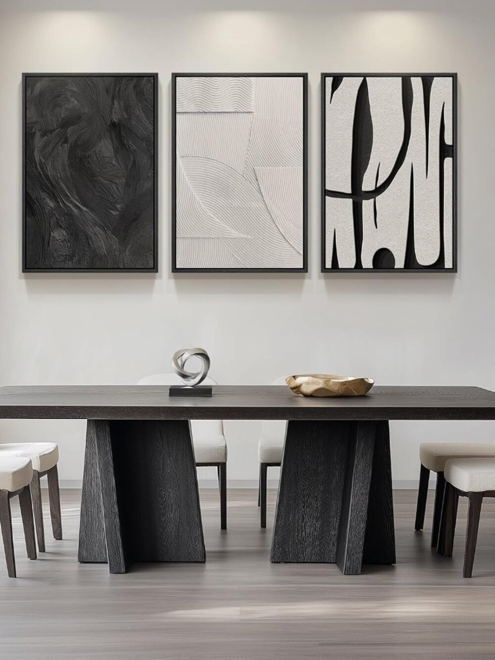 3 Piece Large Framed Black and White Abstract Wall Art - Picture 4 of 4